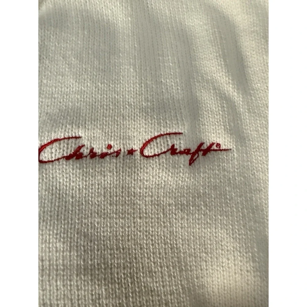 VTG Chris-Craft Oak Creek Mens XXL V-Neck Sweater White Cotton Knit USA Made